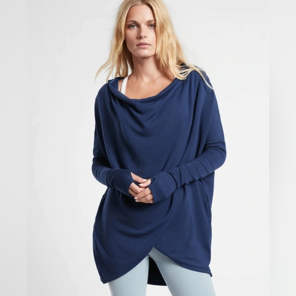 Athleta Tops - Athleta Sweater Womens Oversized Blue Purana Wrap Sweatshirt Hoodie
